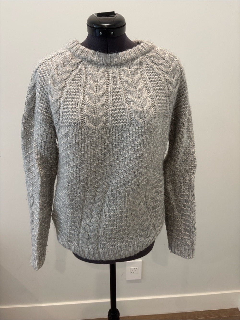 A.P.C. Cable-Knit Crewneck Sweater in Light Gray